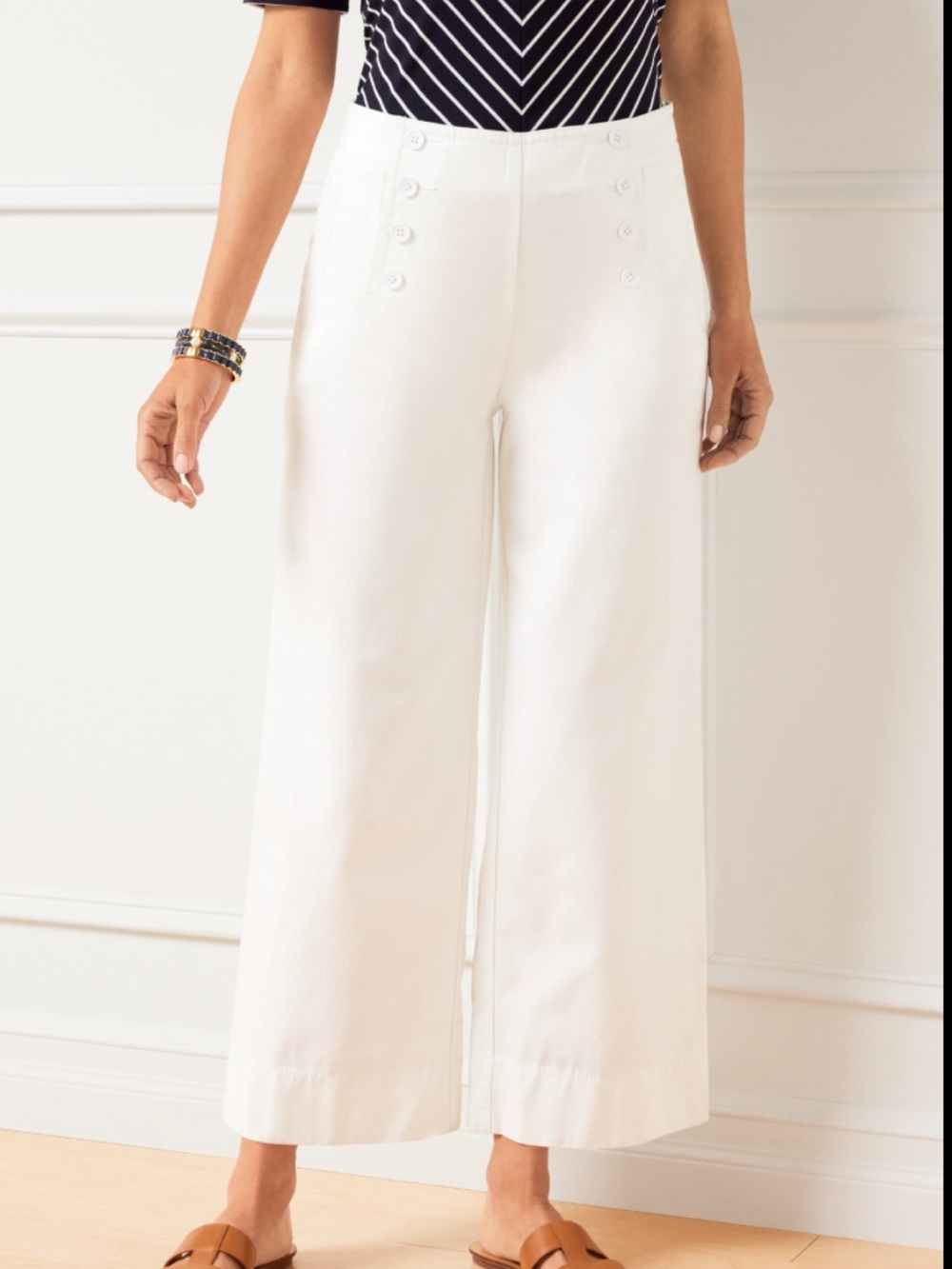New Talbots 18W White high waisted Wide-Leg Sailor Pants